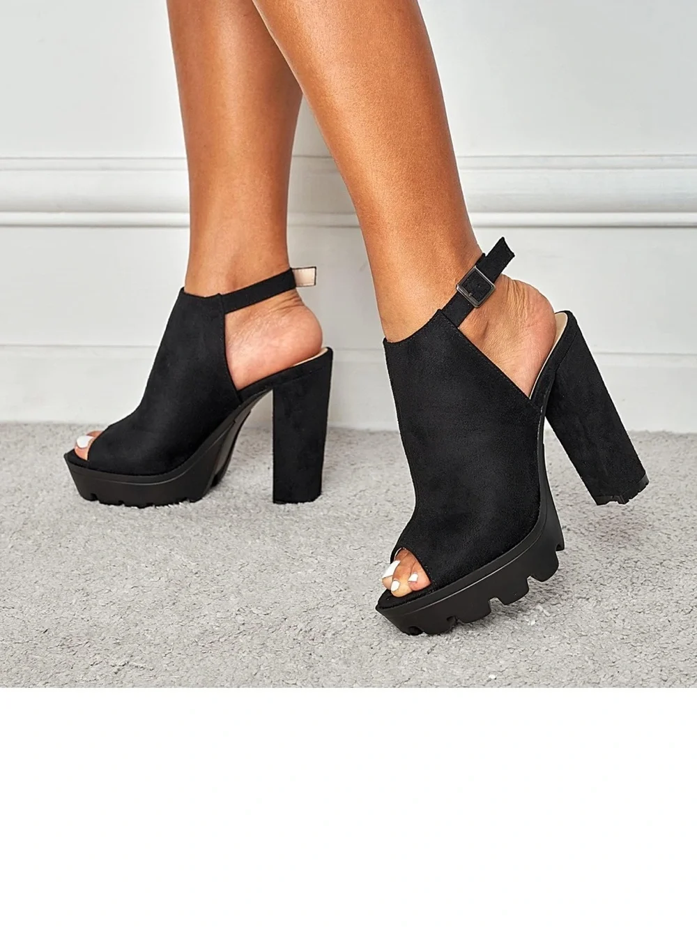Women Platform Ankle Boots Open Peep Toe Chunky Block High Heel Platform